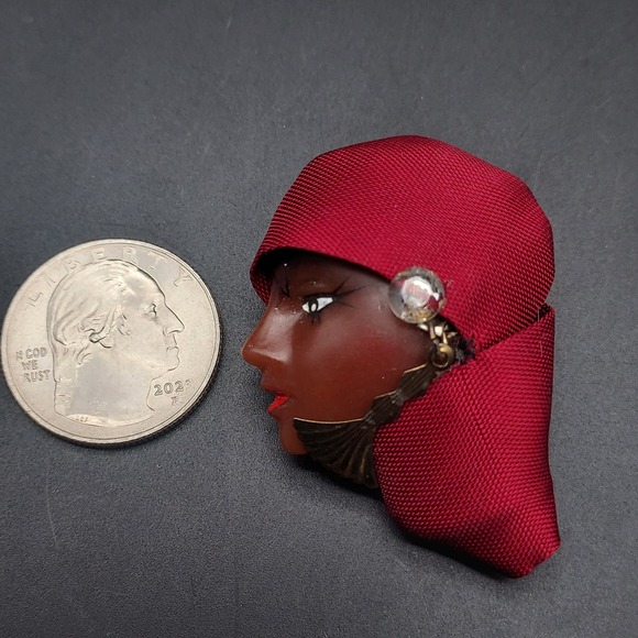 African Lady HEad Brooch Lady Face Head WRap Fabric Linda Rosshirt - Picture 3 of 6